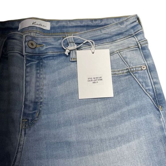 Kancan Light Stone Wash Step Hem Detail Straight Tapered Jeans - Picture 2 of 8
